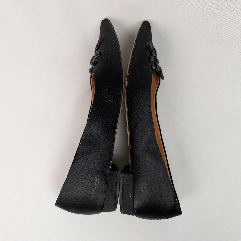 J. Crew Black Satin Pointed Toe Bow Flats - Picture 7 of 13